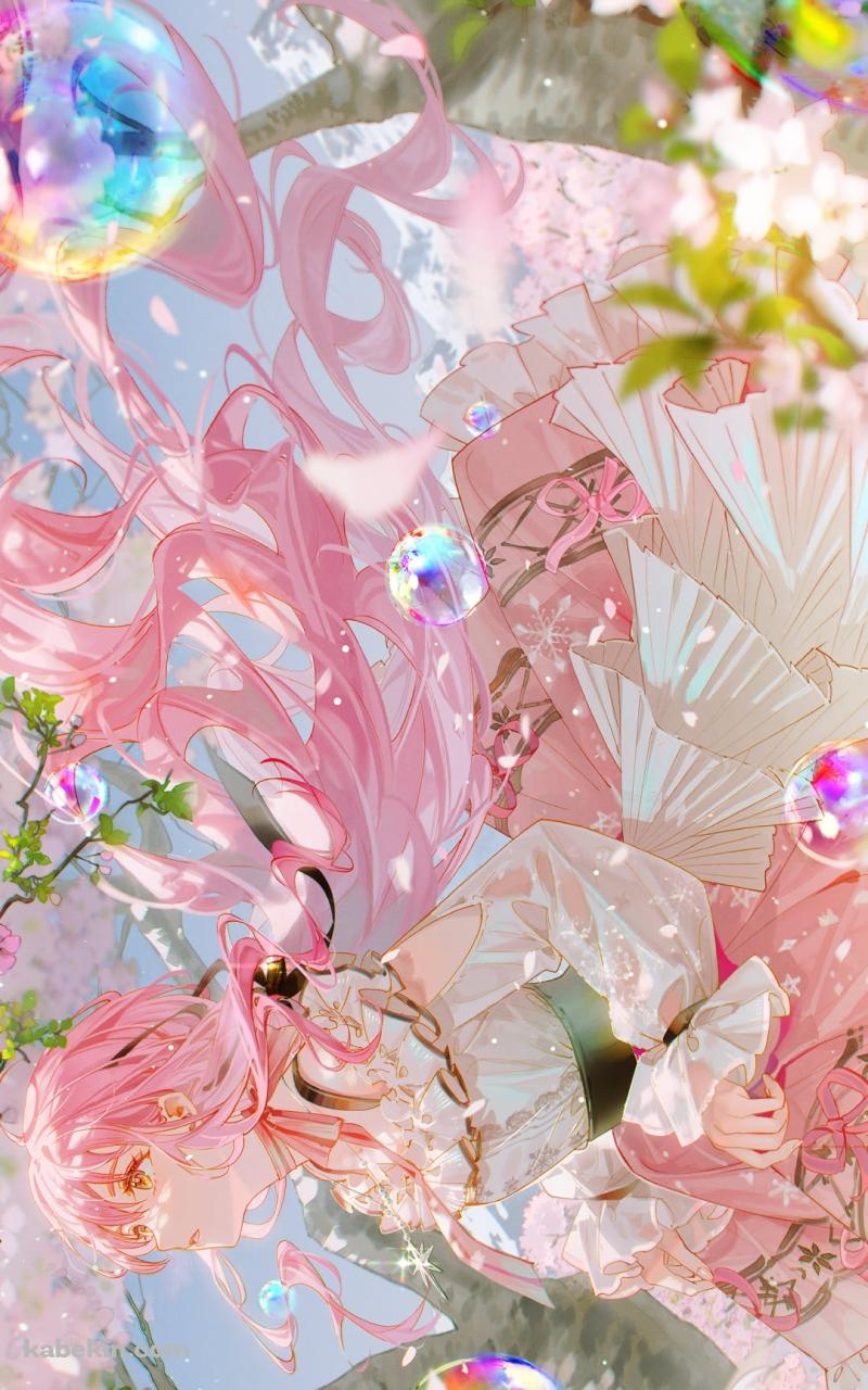 桜の花と綺麗なシャボン玉とニキ / nikki / インフィニティニキのAndroidの壁紙(800px x 1280px) スマホ用