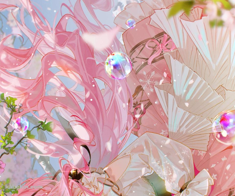 桜の花と綺麗なシャボン玉とニキ / nikki / インフィニティニキのAndroidの壁紙(960px x 800px) スマホ用
