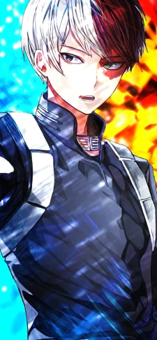 炎と氷が背景のかっこいい轟焦凍 / 緑の瞳 / Shoto Todoroki / 僕のヒーローアカデミアのiPhone / スマホ壁紙