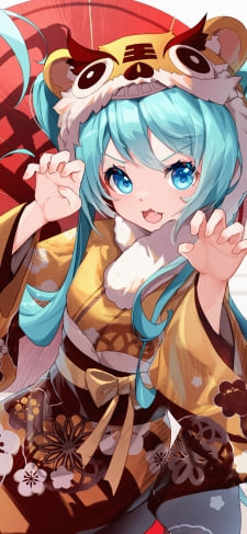 ガオーポーズの初音ミク / 寅年 / 干支 / ボカロ / ボーカロイドのiPhone / スマホ壁紙
