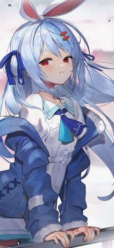 手摺に両手をつきこちらを見つめる兎田ぺこら / ホロライブ / バーチャルYouTuber / VtuberのiPhone / スマホ壁紙