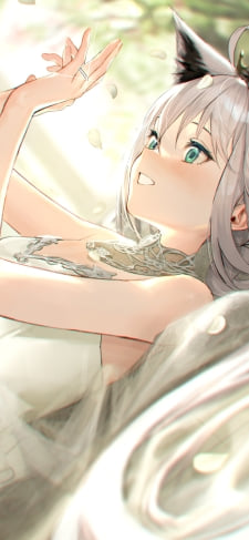 森の中で仰向けに寝る白いドレスを着た白上フブキ（しらかみ ふぶき） / ホロライブ / バーチャルYouTuber / VtuberのiPhone / スマホ壁紙