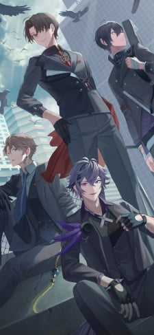 スーツ姿のかっこいい不破湊 / 剣持刀也 / 加賀美ハヤト / 甲斐田晴 / カラス / 都会のビル群 / にじさんじ / バーチャルYouTuber / Vtuber / イラスト / ファンアートのiPhone / スマホ壁紙