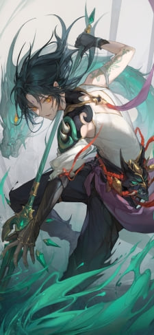 緑の槍を振るう魈 / かっこいい / 原神のiPhone / スマホ壁紙