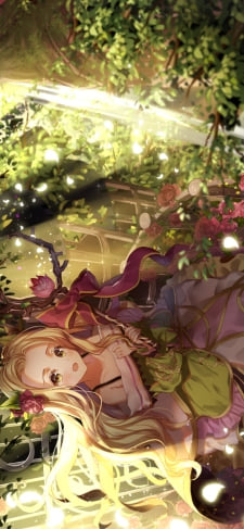 ピンクの花と緑の草木に囲まれた可愛いニーナ / キャラコンRPG / テリアサーガのiPhone / スマホ壁紙