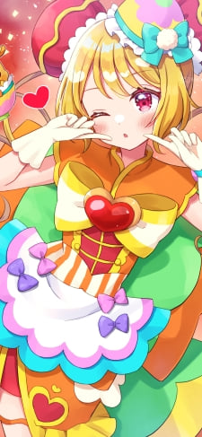 ほっぺたを指す華満らん（はなみち らん） / キュアヤムヤム / メンメン / デパプリ / デリシャスパーティ♡プリキュアのiPhone / スマホ壁紙