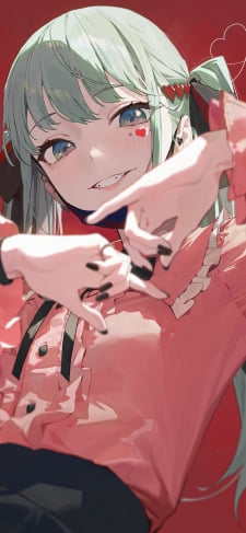 笑顔でポーズをとるかわいい初音ミク / ハートのマーク / ヴァンパイア / ボカロ / ボーカロイドのiPhone / スマホ壁紙
