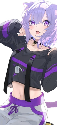 おにぎりのイラストが描いてある洋服を着た猫又おかゆ / ホロライブ / バーチャルYouTuber / VtuberのiPhone / スマホ壁紙