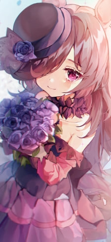 紫の薔薇の花束を持つ可愛いライスシャワー / ウマ娘プリティーダービーのiPhone / スマホ壁紙