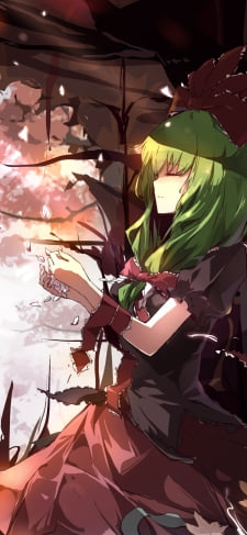 白い花びらに手をかざす鍵山雛 / 東方のiPhone / スマホ壁紙