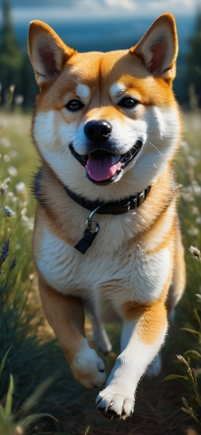 草原を猛ダッシュする可愛い柴犬のiPhone / スマホ壁紙