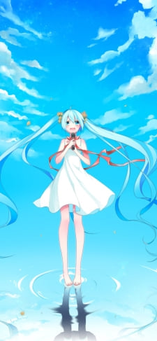 ウユニ湖でマイクを持ち歌を唄う初音ミク / ボーカロイドのiPhone / スマホ壁紙