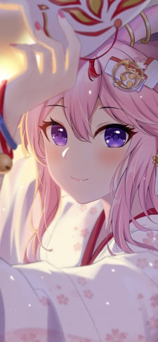 狐のお面を外す笑顔の八重桜 / 崩壊学園 / 崩壊3rd / 崩坏3rdのiPhone / スマホ壁紙