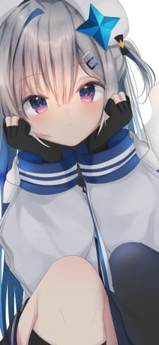 しゃがんで両手を顔にあててる天音かなた / ホロライブ / バーチャルYouTuber / VtuberのiPhone / スマホ壁紙