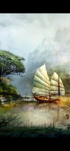 帆船のイラストのiPhone / スマホ壁紙