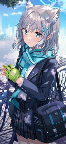 青い自転車と緑の手袋をした可愛い砂狼シロコ / ブルアカ / ブルーアーカイブのiPhone / スマホ壁紙