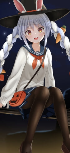 ハロウィンコスのホウキの乗った兎田ぺこら / ホロライブ / バーチャルYouTuber / VtuberのiPhone / スマホ壁紙