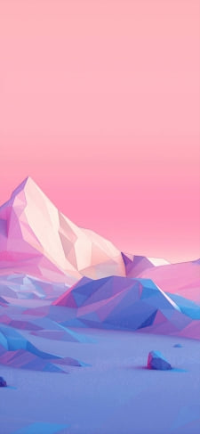ピンクのグラデーション 青とピンクのポリゴン 山のiPhone / スマホ壁紙