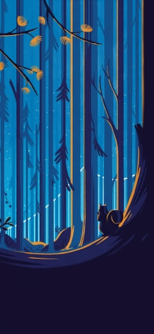 リスと木のイラストのiPhone / スマホ壁紙