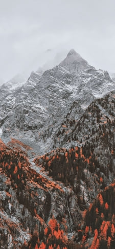 紅葉が残る雪山のiPhone / スマホ壁紙