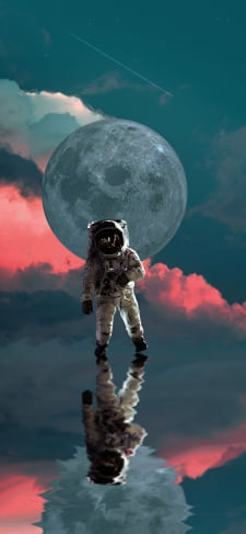 月と宇宙飛行士のiPhone / スマホ壁紙