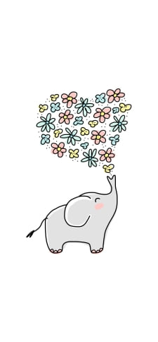 象と花のイラストのiPhone / スマホ壁紙