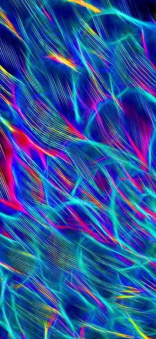 水色・赤・黄色の光沢のある線のiPhone / スマホ壁紙
