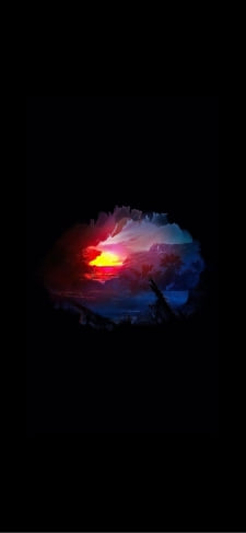 夕日が見える洞窟のイラストのiPhone / スマホ壁紙