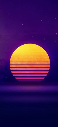 紫の星空とスライスされた月のiPhone / スマホ壁紙