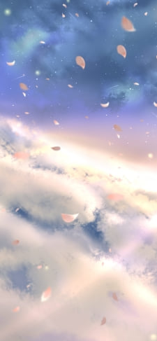 雲の上に舞うピンクの花びらのiPhone / スマホ壁紙