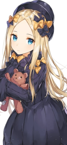 クマのぬいぐるみを持ちこちらを見つめる青い瞳のアビゲイル・ウィリアムズ / Fate/grand orderのiPhone / スマホ壁紙