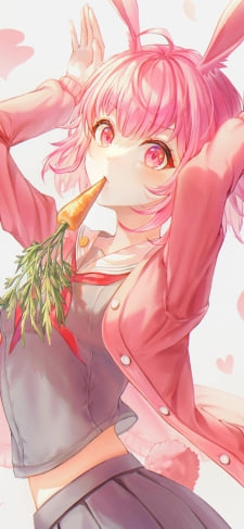 人参を咥えて兎のポーズをする鳳えむ / プロセカ / プロジェクトセカイ / イラスト / ファンアートのiPhone / スマホ壁紙