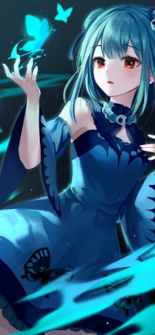 緑の光る蝶と綺麗な潤羽るしあ / お団子ヘアー / ホロライブ / バーチャルYouTuber / Vtuber / イラスト / ファンアートのiPhone / スマホ壁紙