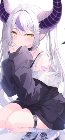 しゃがんでこちらを見る可愛いラプラス・ダークネス / ホロライブ / バーチャルYouTuber / VtuberのiPhone / スマホ壁紙