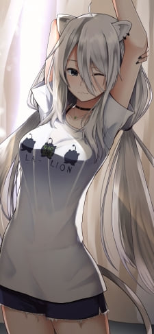 私服で伸びをする獅白ぼたん / ホロライブ / バーチャルYouTuber / ファンアート / イラストのiPhone / スマホ壁紙