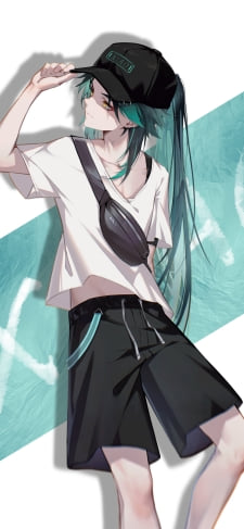 カジュアルなファッションのかっこいい魈 / 黒いキャップ / 短パン / ショルダーバッグ / 原神のiPhone / スマホ壁紙