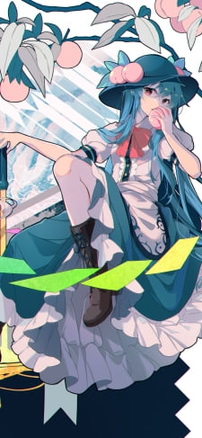 淡い色調で描かれたリンゴを食べる比那名居天子（ひななゐ てんし） / 東方のiPhone / スマホ壁紙