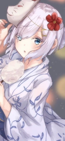 わたがしを食べる狐面をつけた浜風 / 艦隊これくしょんのiPhone / スマホ壁紙