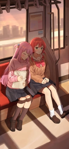 電車で寝ている後藤ひとりと肩を貸している喜多郁代 / ぼっち・ざ・ろっく! / ファンアート / イラストのiPhone / スマホ壁紙