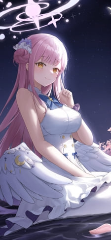 女の子座りをして左手の人差し指を立てる聖園ミカ / ブルアカ / ブルーアーカイブ / ファンアート / イラストのiPhone / スマホ壁紙