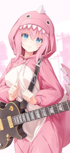 ピンクの怪獣の着ぐるみを着たかわいい後藤ひとり / ぼっち・ざ・ろっく! / ファンアート / イラストのiPhone / スマホ壁紙