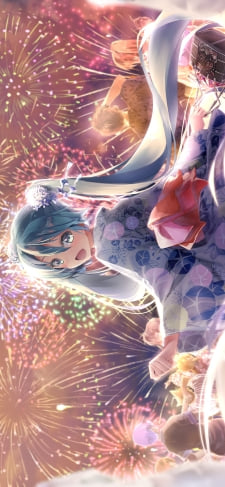 綺麗な花火と浴衣を着て振り返る可愛い初音ミク / ボカロ / ボーカロイドのiPhone / スマホ壁紙