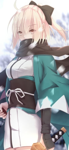 雪の中で剣を抜く沖田総司 / FateのiPhone / スマホ壁紙