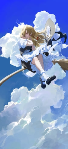 ホウキに乗った笑顔の霧雨魔理沙 / 晴天 / 東方のiPhone / スマホ壁紙