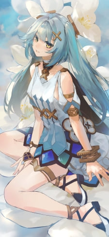 白い花の上に座るかわいいファルザン / 原神のiPhone / スマホ壁紙