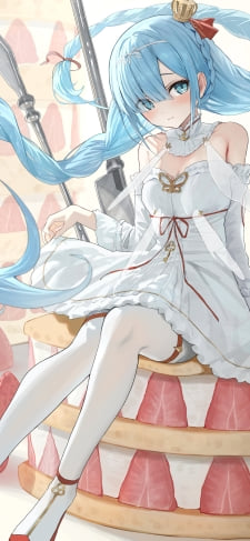 苺のスイーツに座るジェーナス / アズールレーンのiPhone / スマホ壁紙