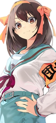 腰に手をあててドヤ顔の涼宮ハルヒ / 団長 / 涼宮ハルヒの憂鬱のiPhone / スマホ壁紙