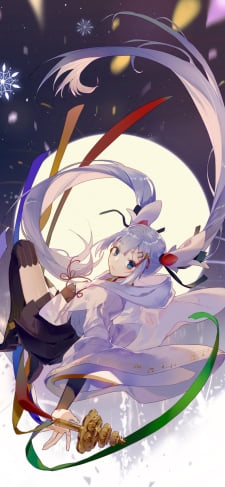 ジャンプするツインテールの初音ミク / 満月 / ボカロ / ボーカロイドのiPhone / スマホ壁紙