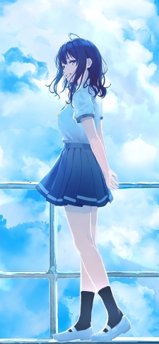 外階段の踊り場で振り返る八奈見杏菜 / 青空 / 負けヒロインが多すぎる!のiPhone / スマホ壁紙