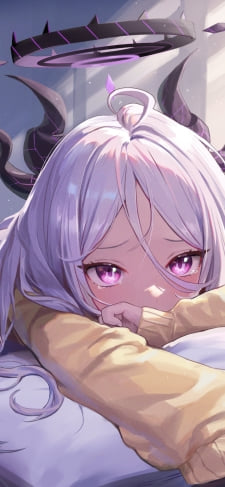 布団にうつぶせになるかわいい空崎ヒナ(そらさき ひな) / ブルアカ / ブルーアーカイブ / ファンアート / イラストのiPhone / スマホ壁紙